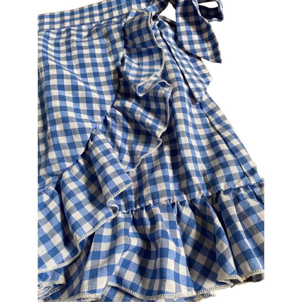 Shein women’s gingham blue and white wrap, skirt, side tie, size small - Picture 5 of 6
